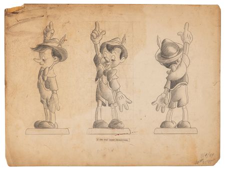 Lot #723 Pinocchio, Geppetto, and Jiminy Cricket model drawings (4) for Pinocchio Figurines - Image 4