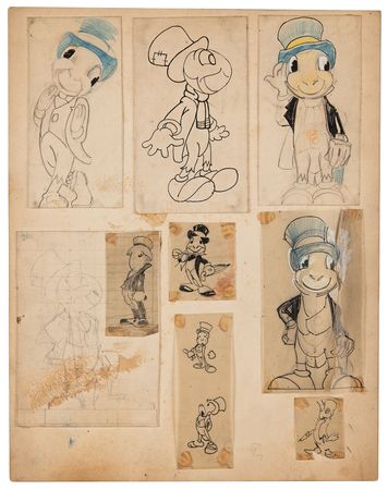 Lot #723 Pinocchio, Geppetto, and Jiminy Cricket model drawings (4) for Pinocchio Figurines - Image 5