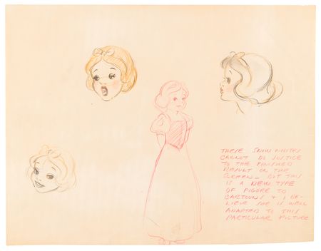 Lot #721 Snow White, Happy, Sneezy, Sleepy, and Bashful concept model drawings (5) from Snow White and the Seven Dwarfs - Image 2