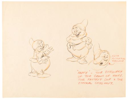 Lot #721 Snow White, Happy, Sneezy, Sleepy, and Bashful concept model drawings (5) from Snow White and the Seven Dwarfs - Image 3