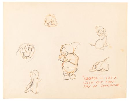 Lot #721 Snow White, Happy, Sneezy, Sleepy, and Bashful concept model drawings (5) from Snow White and the Seven Dwarfs - Image 5