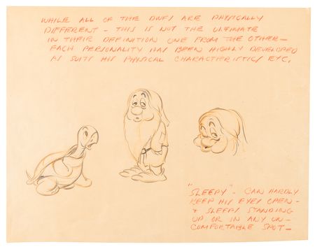 Lot #721 Snow White, Happy, Sneezy, Sleepy, and Bashful concept model drawings (5) from Snow White and the Seven Dwarfs - Image 6