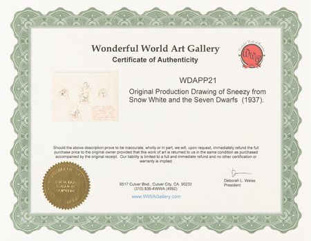 Lot #721 Snow White, Happy, Sneezy, Sleepy, and Bashful concept model drawings (5) from Snow White and the Seven Dwarfs - Image 7