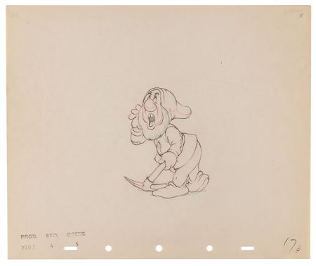 Lot #718 Sneezy, Bashful, Happy, Grumpy, and Doc production drawings (5) from Snow White and the Seven Dwarfs - Image 2