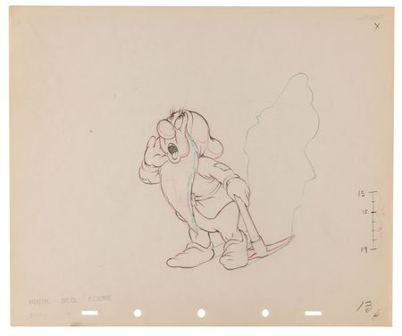Lot #718 Sneezy, Bashful, Happy, Grumpy, and Doc production drawings (5) from Snow White and the Seven Dwarfs - Image 3