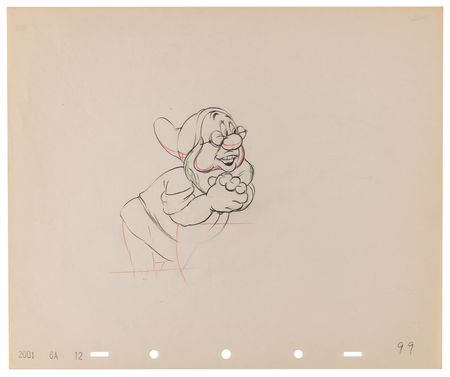 Lot #718 Sneezy, Bashful, Happy, Grumpy, and Doc production drawings (5) from Snow White and the Seven Dwarfs - Image 4