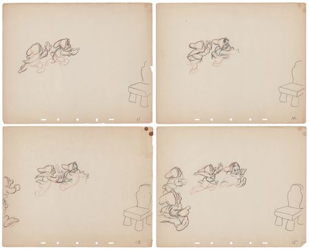 Lot #711 Dwarfs rough production drawings (12) from Snow White and the Seven Dwarfs - Dance Sequence Inside the Cottage - Image 2