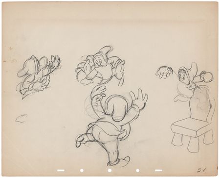 Lot #711 Dwarfs rough production drawings (12) from Snow White and the Seven Dwarfs - Dance Sequence Inside the Cottage - Image 14
