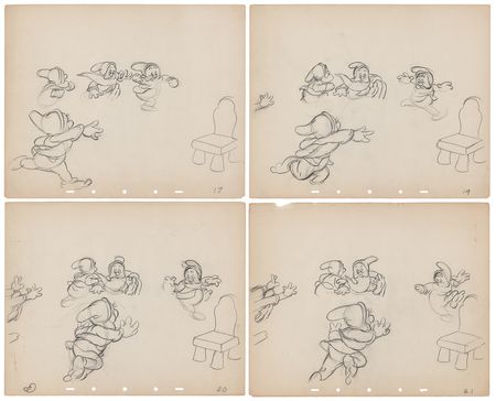 Lot #711 Dwarfs rough production drawings (12) from Snow White and the Seven Dwarfs - Dance Sequence Inside the Cottage - Image 3