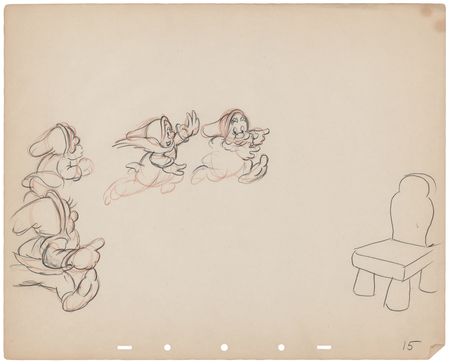 Lot #711 Dwarfs rough production drawings (12) from Snow White and the Seven Dwarfs - Dance Sequence Inside the Cottage - Image 8