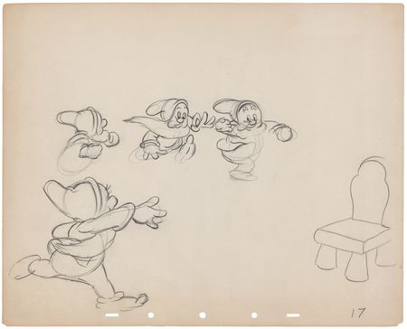 Lot #711 Dwarfs rough production drawings (12) from Snow White and the Seven Dwarfs - Dance Sequence Inside the Cottage - Image 9