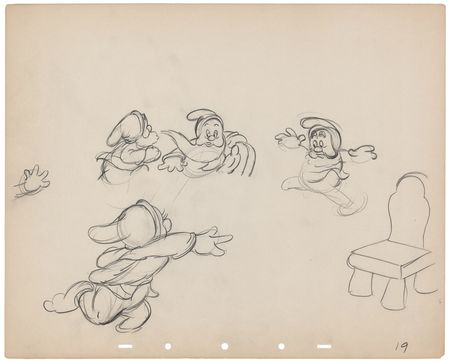 Lot #711 Dwarfs rough production drawings (12) from Snow White and the Seven Dwarfs - Dance Sequence Inside the Cottage - Image 10