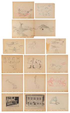 Lot #787 Ken Hultgren and Disney Animation Studio Artists (15) Original Drawings of Animals, Planes, and Settings - Image 1