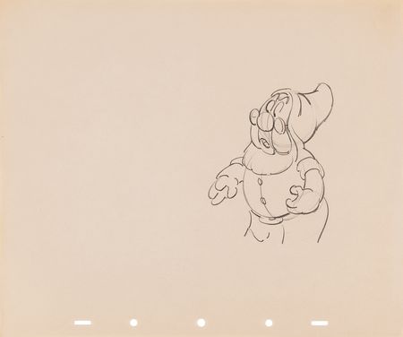 Lot #712 Doc, Dopey, Sleepy, Sneezy, and Bashful rough production drawings (7) and Dopey rough character model drawing from Snow White and the Seven Dwarfs - Image 2