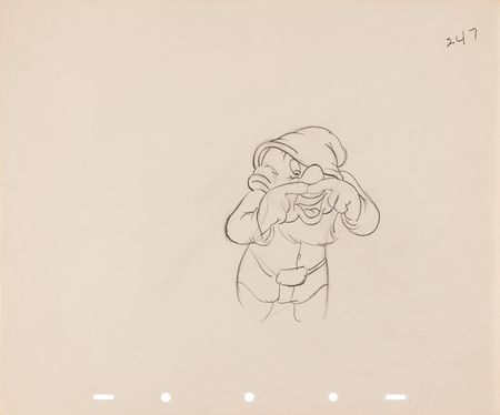 Lot #712 Doc, Dopey, Sleepy, Sneezy, and Bashful rough production drawings (7) and Dopey rough character model drawing from Snow White and the Seven Dwarfs - Image 5