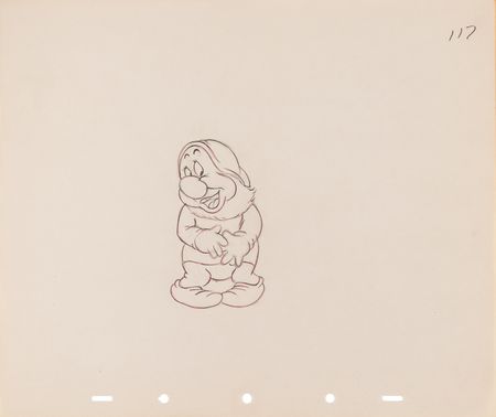 Lot #712 Doc, Dopey, Sleepy, Sneezy, and Bashful rough production drawings (7) and Dopey rough character model drawing from Snow White and the Seven Dwarfs - Image 6