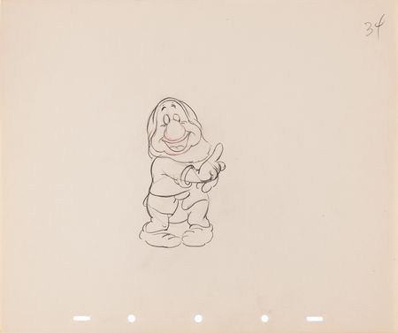 Lot #712 Doc, Dopey, Sleepy, Sneezy, and Bashful rough production drawings (7) and Dopey rough character model drawing from Snow White and the Seven Dwarfs - Image 7