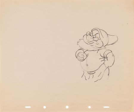 Lot #712 Doc, Dopey, Sleepy, Sneezy, and Bashful rough production drawings (7) and Dopey rough character model drawing from Snow White and the Seven Dwarfs - Image 8