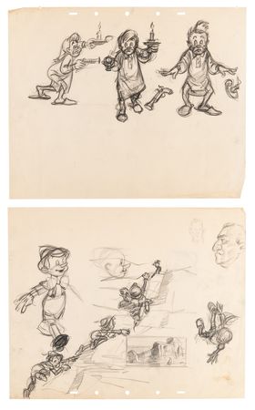 Lot #838 Pinocchio and Geppetto rough character study concept drawings (2) from Pinocchio - Image 1