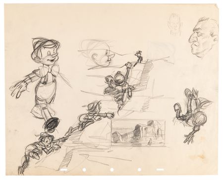 Lot #838 Pinocchio and Geppetto rough character study concept drawings (2) from Pinocchio - Image 3