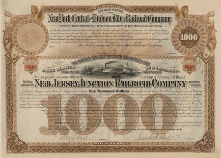 Lot #110 J. Pierpont Morgan Signed 'New Jersey Junction Railroad' Mortgage Bond - Image 1
