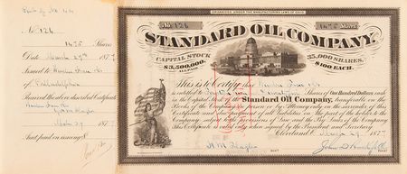 Lot #112 John D. Rockefeller and Henry M. Flagler Signed 'Standard Oil Trust' Stock Certificate (No. 126) - Image 1