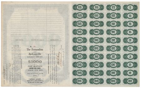 Lot #322 E. H. Harriman Signed 'Fernandina and Jacksonville Railroad Company' Bond - Image 2