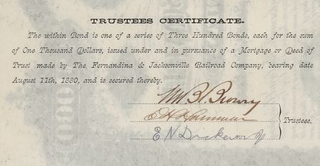 Lot #322 E. H. Harriman Signed 'Fernandina and Jacksonville Railroad Company' Bond - Image 3
