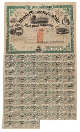 Lot #400 William Mahone Signed 'Atlantic, Mississippi & Ohio Rail Road Company' Bond - Image 2