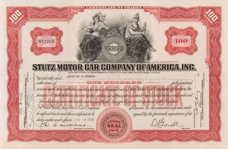 Lot #114 Charles M. Schwab Signed 'Stutz Motor Car Company' Stock Certificate - Image 1