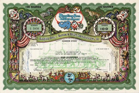Lot #357 Ringling Bros. and Barnum & Bailey Circus Stock Certificate - Image 1
