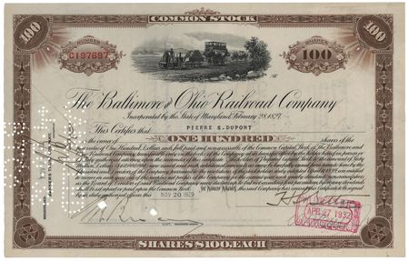 Lot #302 Pierre S. du Pont Signed 'Baltimore and Ohio Railroad' Stock Certificate - Image 1