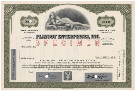 Lot #349 Playboy Enterprises Unissued Stock Certificate - Image 1