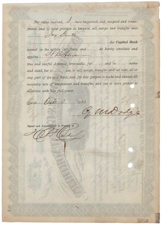 Lot #301 Grenville M. Dodge Signed 'International & Great Northern Railroad Co.' Stock Certificate - Image 2