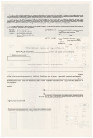 Lot #348 Pixar Unissued Stock Certificate (ca. 1995) - Image 2