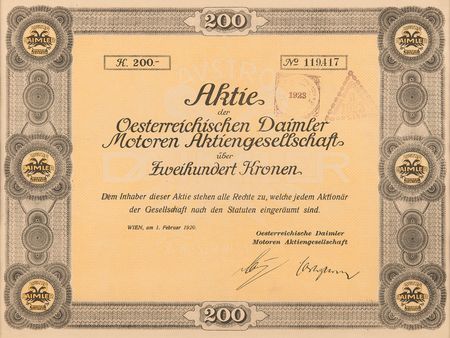 Lot #284 Austro-Daimler Stock Certificate - Image 2