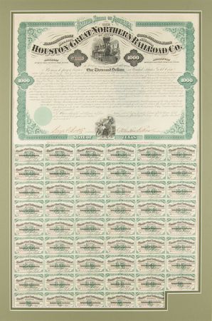 Lot #320 Galusha A. Grow Signed 'Houston Great Northern Railroad' Bond - Image 2