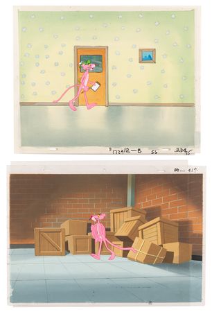 Lot #916 Pink Panther (2) production cels and production backgrounds from The Pink Panther Show - Image 1