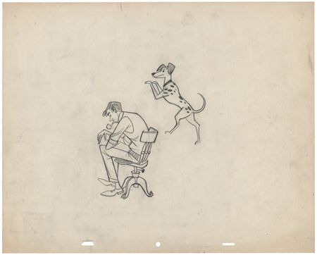 Lot #867 Cruella de Vil, Pongo, and Roger Radcliffe preliminary production drawings from One Hundred and One Dalmatians - Image 3