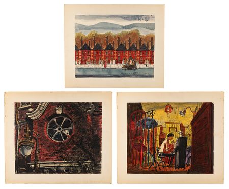 Lot #868 Roger Radcliffe, Pongo, and London townhouses oversized storyboard concept paintings for One Hundred and One Dalmatians - Image 1