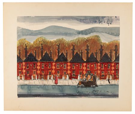 Lot #868 Roger Radcliffe, Pongo, and London townhouses oversized storyboard concept paintings for One Hundred and One Dalmatians - Image 2
