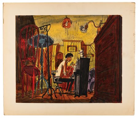 Lot #868 Roger Radcliffe, Pongo, and London townhouses oversized storyboard concept paintings for One Hundred and One Dalmatians - Image 4