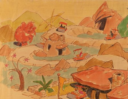 Lot #778 Bruce Bushman's 'Flintstone Freeway' attraction concept artwork print for Hanna-Barbera's Cartoonville theme park - Image 4
