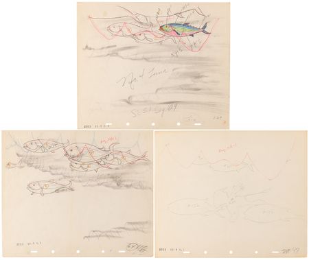 Lot #844 Pinocchio, Monstro, and tuna fish production drawings from Pinocchio - Image 1