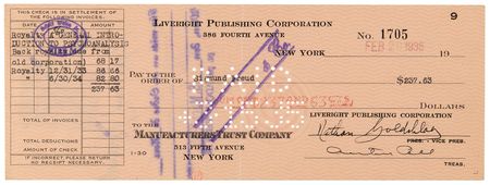 Lot #252 Sigmund Freud Signed Check from Liveright Publishing - Royalties for 'A General Introduction to Psychoanalysis' - Image 4