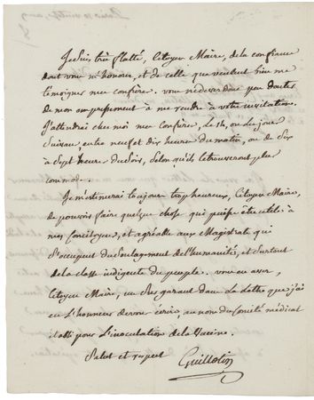 Lot #214 Joseph Guillotin Autograph Letter Signed - Image 2