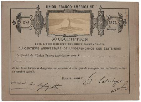 Lot #498 Statue of Liberty Fundraising Ticket (1876) - Image 1