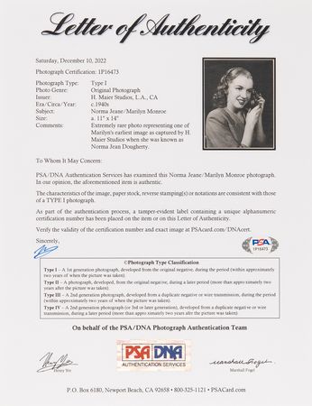 Lot #613 Marilyn Monroe Early Original Photograph as Norma Jeane Dougherty - PSA Type I - Image 2