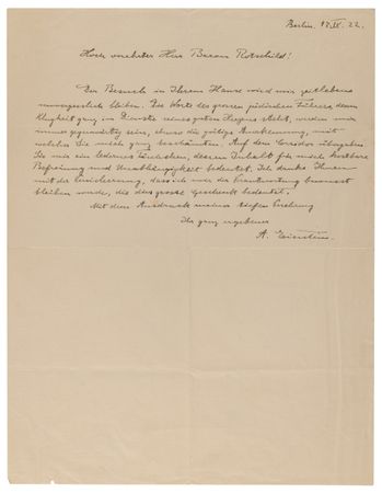 Lot #170 Albert Einstein Autograph Letter Signed, Thanking Baron Edmond de Rothschild for His Generosity: 