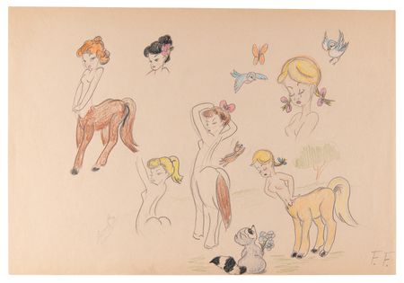 Lot #828 Frank Follmer character concept drawings of Centaurettes and Madame Upanova for Fantasia - Image 1
